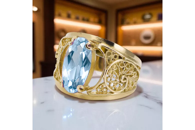 Ring Aquamarine 14K Yellow gold Vintage style vrc057y